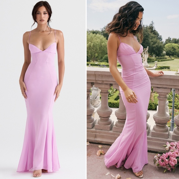 NEW House of CB Loren Pink Maxi Dress Large+ (XL) with Plus Cup - Picture 4 of 17